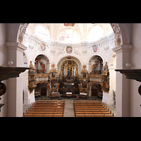 Muri, Klosterkirche St. Martin, Blick �ber das R�ckpositiv in die Kirche und auf die beiden anderen Orgeln