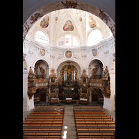 Muri, Klosterkirche St. Martin, Blick �ber das R�ckpositiv in die Kirche und auf die beiden anderen Orgeln