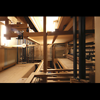 Berlin, Alte Pfarrkirche (Dorfkirche Lichtenberg), Registermechanik und mechanische Spielitraktur im Inneren
