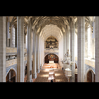 Halle (Saale), Marktkirche Unserer Lieben Frauen, Blick vom Hauptorgelspieltisch zur Chororgel an der Ostwand