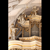 Halle (Saale), Marktkirche Unserer Lieben Frauen, Linke Seite des Oberwerk-Prospekts mit Figurenschmuck
