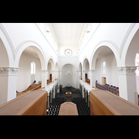 K�ln (Cologne), Trinitatiskirche, Blick vom mechanischen Spieltisch �ber das R�ckpositiv in die Kirche