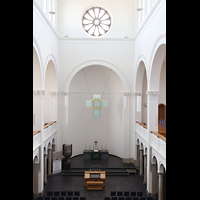 K�ln (Cologne), Trinitatiskirche, Blick vom mechanischen Spieltisch �ber das R�ckpositiv in die Kirche