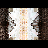 Ochsenhausen, Klosterkirche St. Georg, Beide Teile der Chororgel mit Blick ins Chorgew�lbe
