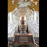 Ochsenhausen, Klosterkirche St. Georg, Blick vom Hauptorgelspieltisch ins Langhaus