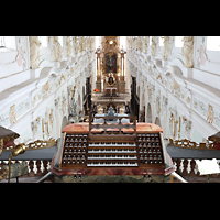 Ochsenhausen, Klosterkirche St. Georg, Blick vom Hauptorgelspieltisch ins Langhaus