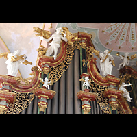 Ochsenhausen, Klosterkirche St. Georg, Linker Pedalturm mit Figurenschmuck