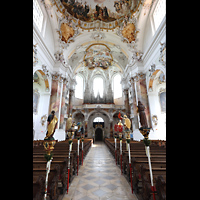 Ottobeuren, Abtei - Basilika St. Alexander und Theodor, Innenraum in Richtung Marienorgel