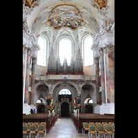 Ottobeuren, Abtei - Basilika St. Alexander und Theodor, Innenraum in Richtung Marienorgel