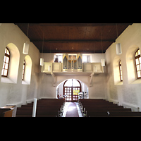 Sch�nefeld, Dorfkirche, Innenraum in Richtung Orgel