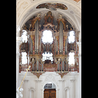 Weingarten, Basilika  St. Martin, Seitlicher Blick von einem Bauger�st aus ca. 10 m H�he auf die Hauptorgel