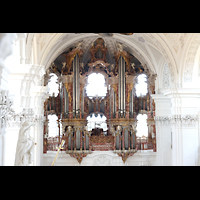 Weingarten, Basilika  St. Martin, Seitlicher Blick von einem Bauger�st aus ca. 10 m H�he auf die Hauptorgel
