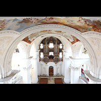 Weingarten, Basilika  St. Martin, Blick aus 26 m H�he vom Bauger�st unter der Kuppel zur Hauptorgel