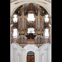 Weingarten, Basilika  St. Martin, Blick aus 26 m H�he vom Bauger�st unter der Kuppel zur Hauptorgel