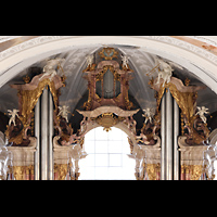 Weingarten, Basilika  St. Martin, Spitzen der Pedalt�rme und Kronpositiv aus 26 m H�he vom Bauger�st