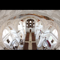 Weingarten, Basilika  St. Martin, Blick aus 26 m H�he vom Bauger�st unter der Kuppel zur Hauptorgel