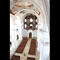 Weingarten, Basilika  St. Martin, Seitlicher Blick aus 26 m H�he vom Bauger�st zur Hauptorgel
