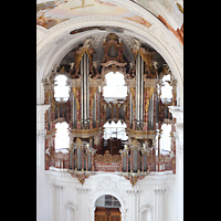 Weingarten, Basilika  St. Martin, Seitlicher Blick aus 26 m H�he vom Bauger�st zur Hauptorgel