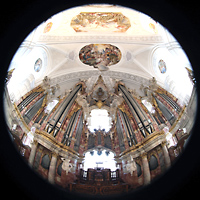 Weingarten, Basilika  St. Martin, Gabler-Orgel und Deckengew�lbe (beleuchtet)