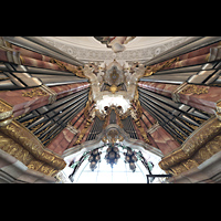 Weingarten, Basilika  St. Martin, Glockenspiel in Weintraubenform �ber dem Spieltisch mit Blick nach oben