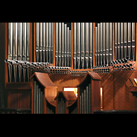 Barcelona, Oratori Sant Felip Neri (Montserrat-Torrent-Orgel), Blick von der Seitenempore zur Orgel auf die Chamaden