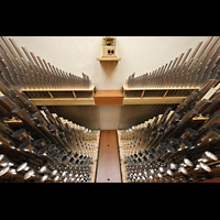 Barcelona, Oratori Sant Felip Neri (Montserrat-Torrent-Orgel), Pfeifen im Schwellwerk; halbhoch: Plens und Sesquialtera, oben: Zymbelstern