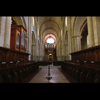 Poblet, Monestir de Santa Maria, Blick vom Chorraum auf die Chorrogel und zur Hauptorgel