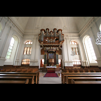 Kirchheimbolanden, St. Paulus, Innenraum / Hauptschiff in Richtung Chor und Orgel