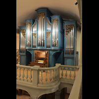 La Tour-de-Peilz, Temple de Saint-Thodule, Orgel von der linken Seitenempore aus gesehen
