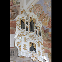 Waldsassen, Dreifaltigkeitskirche (Wallfahrtskirche der Heiligsten Dreifaltigkeit), Orgel schrg von unten