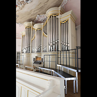 Bayreuth, Schlosskirche, Orgel mit Spieltisch seitlich