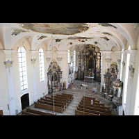Herbolzheim, St. Alexius, Blick von der >Orgelempore in die Kirche und zur Chororgel