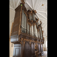 Regensburg, Dreieinigkeitskirche, Orgel mit Spieltisch perspektivisch