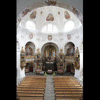 Muri, Klosterkirche, Blick von der Hauptorgelempore zur Evangelien- und Epistelorgel
