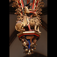 Strasbourg (Straßburg), Cathédrale Notre-Dame, Figuren mit Orgelspielendem Engel unter dem Rückpositiv