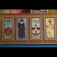 Hammerfest, Kirke, Orgelemporenbrstung mit Malerei ber die Kirchengeschichte, linke Seite